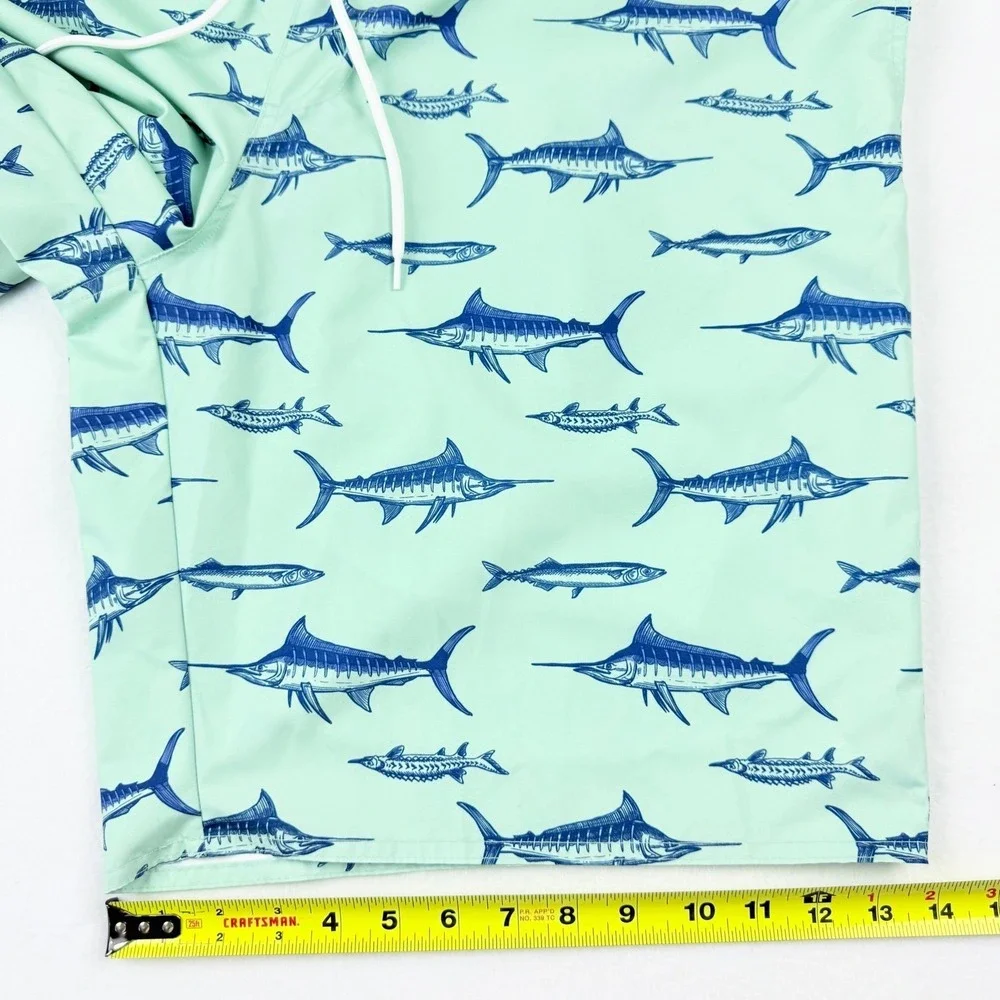 St Johns Bay Men Green Swim Trunks 2XLT Haze Fish Print 11
